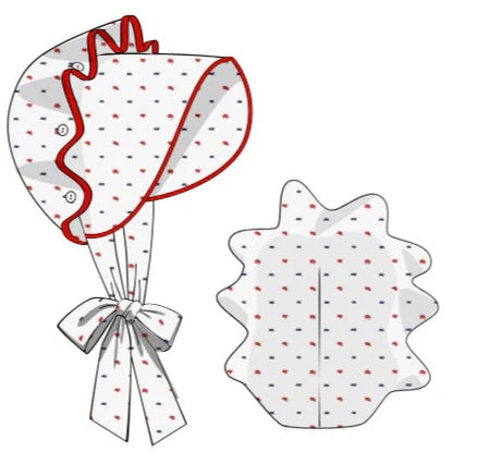 RED WHITE AND BLUE SWISS DOT BONNETT.